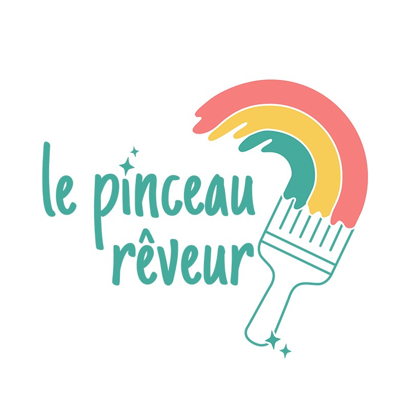 Logo du pinceau rêveur, le logo est coloré et représente un pinceau et un arc-en-ciel