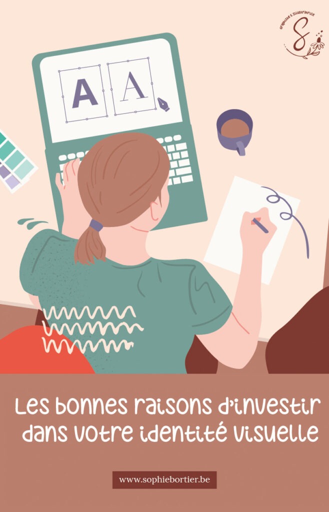 Illustration de l'article sur les bonne raisons d'investir dans son identité visuelle. Elle représente un graphiste en train de travailler