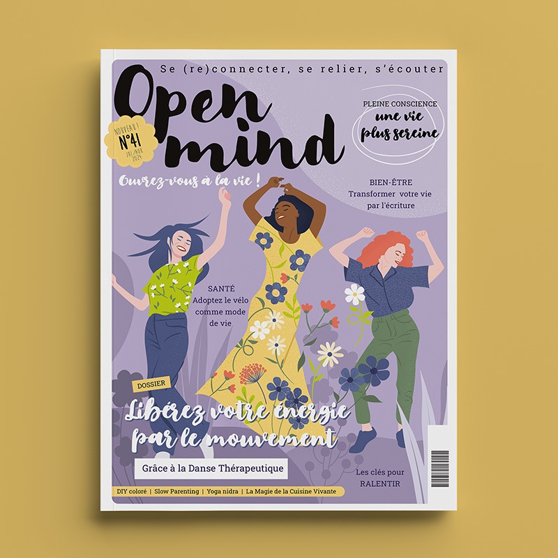 Illustration de couverture de magazine représentant trois femme qui dansent et sont heureuses. L'illustration est vectorielle.