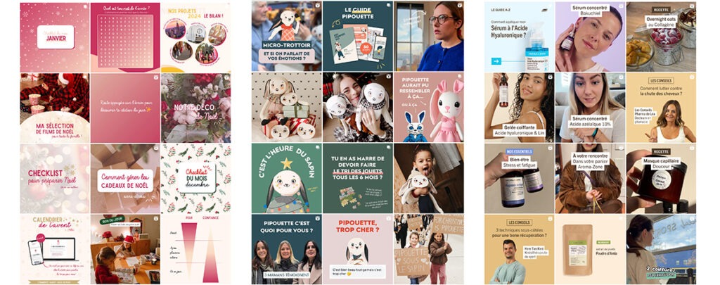 Exemples de feeds Instagram où le message est très clair et bien mis en avant
