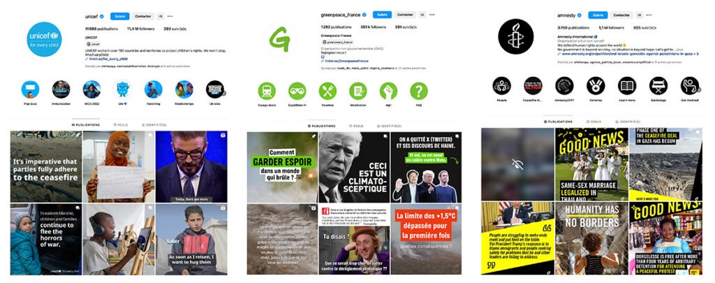 Exemples de feed Instagram d'ONG