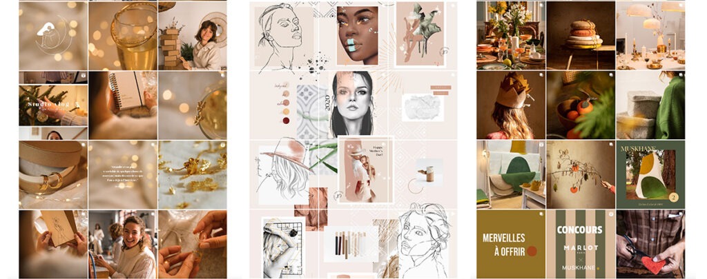 Exemples de feeds Instagram ou l'esthétique et la cohérence visuelle sont très travaillées